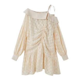 【清仓特惠】DIDDI 不对称宽松镂空短裙粉色棋盘格罩衫两件连衣裙