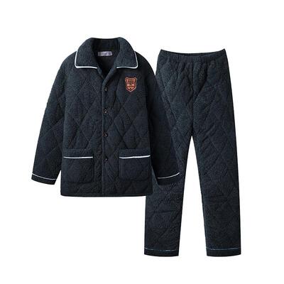 三层夹棉睡衣男珊瑚绒加绒加厚