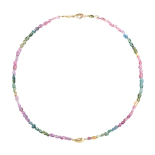 sanswood《溪源》天然彩色碧玺项链女 原创天然石串珠纯银锁骨链