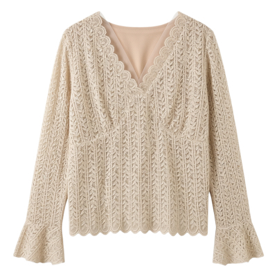 凤凰依屋大码女装V领蕾丝上衣