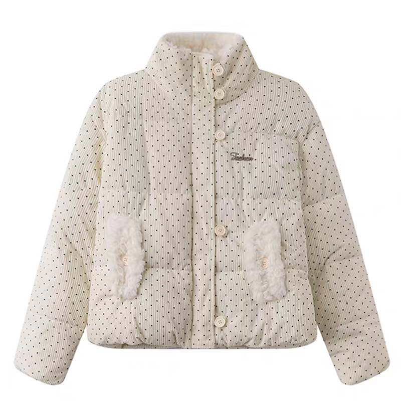 灯芯绒波点加厚短款棉服女冬季