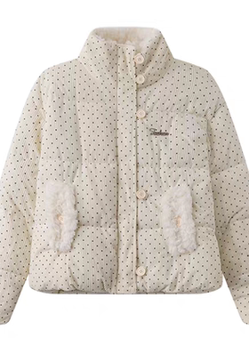 灯芯绒波点加厚短款棉服女冬季