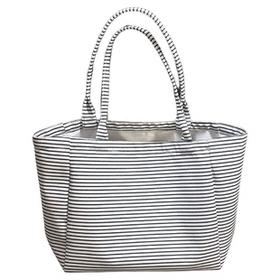 高颜值韩系条纹帆布包女2025新款大容量外出手提通勤托特包购物袋