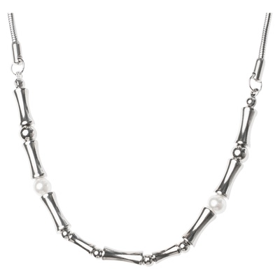 GuangYu新中式竹节项链男高级感钛钢蛇骨链小众拼接设计珍珠配饰