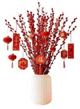 银柳真花鲜枝干花客厅红色摆件耐寒年宵花卉室内水培招财装饰花束