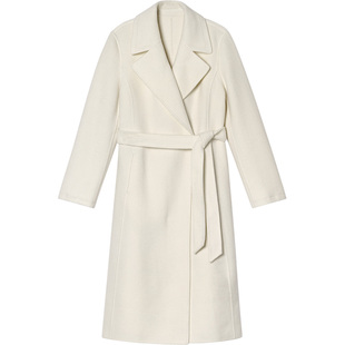 LK BENNETT白色羊毛大衣女2025年冬新款中长款时尚纯色系带外套