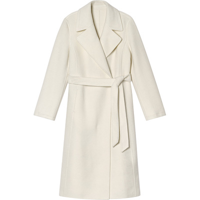 LK BENNETT白色羊毛大衣女2025年冬新款中长款时尚纯色系带外套