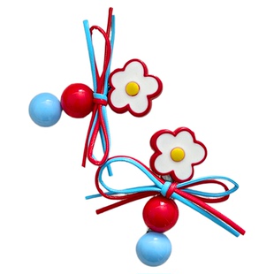 韩系红蓝撞色小花蝴蝶结发夹女侧边一字刘海夹鸭嘴夹碎发头饰发卡