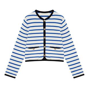 【针织外套】ERDOS 圆领四平空转羊绒开衫女春法式条纹厚款