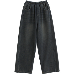 诺诺公主S1N初中生加绒直筒牛仔裤女2026春季青少年高腰阔腿裤子