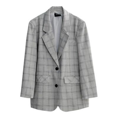 龙喜儿格子控廓形西装外套