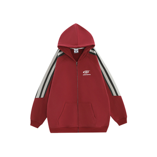 INSstudios 国潮牌情侣美式小LOGO拼接开衫卫衣重磅加绒拉链外套