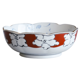 日本制 赤绘山茶浅碗 宽口沙拉碗汤碗面碗日式家用轻量陶瓷盖饭碗