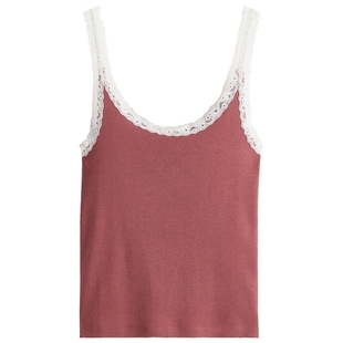 HM女装吊带春季低圆领美式修身蕾丝边无袖背心1274285