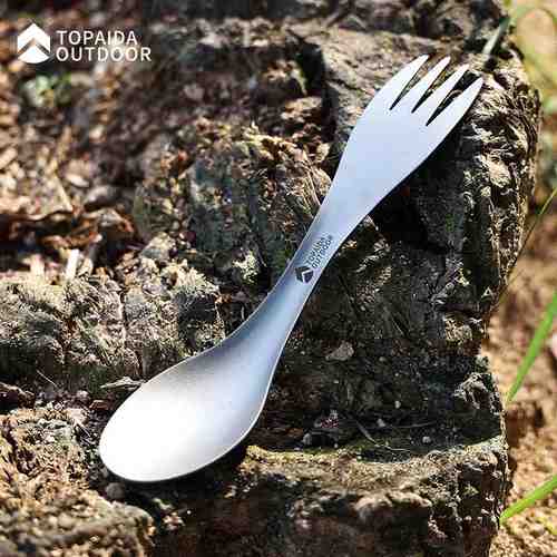 户外二合一轻量化纯钛野营餐具勺勺子钛钛合金钛汤勺叉勺两用叉子