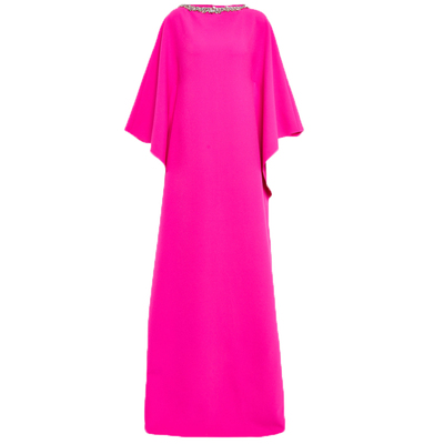 高档晚装齐地长裙玫红色气质优雅