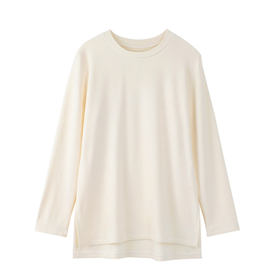 德绒双面磨毛白色打底衫女秋冬大码胖mm洋气内搭开叉中长款上衣