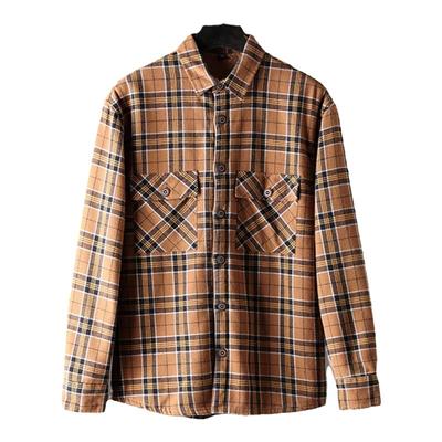 美式复古纯棉格子衬衫男秋冬加绒