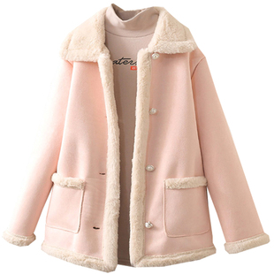 冬季大码200斤胖mm宽松显瘦高级感加绒保暖皮毛一体羊羔毛外套潮