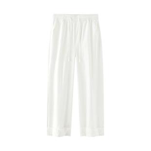 森马休闲裤女宽松阔腿裤时尚百搭2025新款夏季花边裤子白色气质