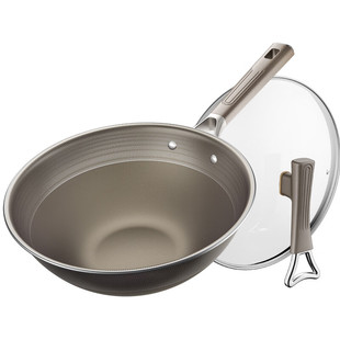 有钛无涂层不锈钢不粘锅炒锅家用平底炒菜锅不沾锅燃气电磁炉专用