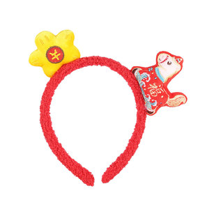 儿童可爱喜庆小马发箍2026新款马年毛绒头箍承诺函新年不勒头发饰