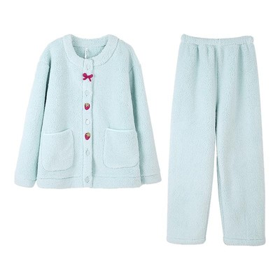 安之伴【巨保暖】北羔绒睡衣女冬季加厚冬款珊瑚绒开衫家居服套装