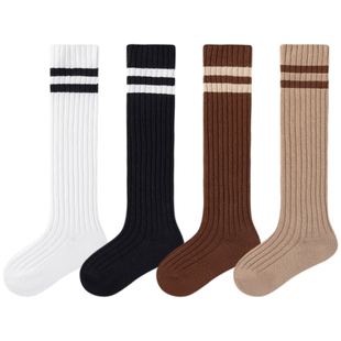 儿童长筒袜女童纯棉春秋季小腿袜学生宝宝黑色高筒长袜男童足球袜