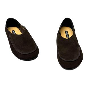 欧洲站欧货女鞋2026春新牛反绒皮乐福鞋女一脚蹬休闲百搭圆头单鞋