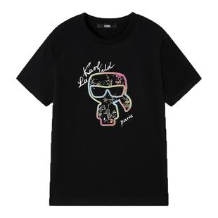 KARL LAGERFELD【棉】轻奢嵌花短袖T恤25夏季新款卡尔老佛爷男装