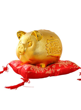 鹿鸣之喜陶瓷磨砂金猪存钱罐
