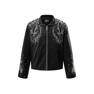 (TBHNP) theboyhasnopatience 曙光辉月珍珠烫钻拉链夹克翻领外套