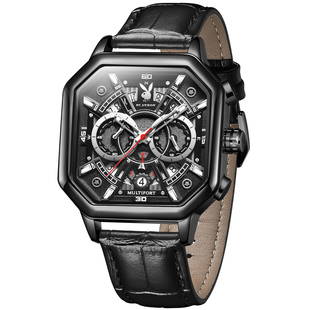 花花公子正品男士手表男款学生机械表防水方形青少年镂空石英男表