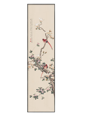 新款宋式美学氛围感花鸟长条画竖