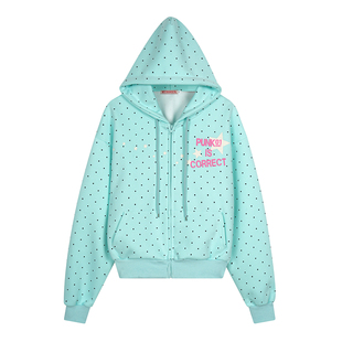 GTGA 美式波点星星字母印花连帽开衫卫衣女春宽松oversize外套