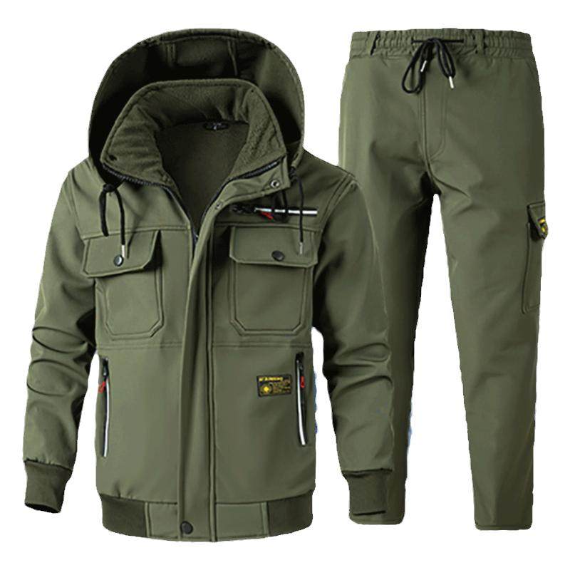 秋冬加绒加厚防风防水工作服套装男建筑工耐磨耐穿劳保服户外工装