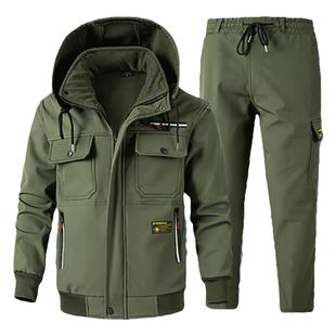 秋冬加绒加厚防风防水工作服套装男建筑工耐磨耐穿劳保服户外工装