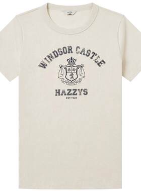 【商场同款】Hazzys哈吉斯2026春夏新品女时尚短袖棉麻圆领T恤潮