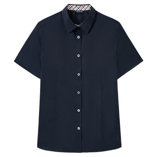 Aquascutum/雅格狮丹2026春夏新款女士格纹翻领商务短袖衬衫上衣