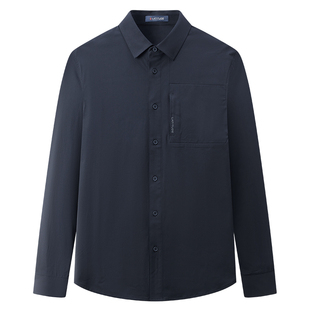 [轻量化经编]梦特娇男士衬衫春季翻领休闲运动米通格衬衣四面弹J