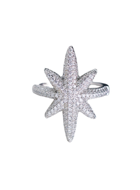 耀眼奢华六芒星戒指纯银镀金小众高级珠宝感晚宴舞会款海星闭口戒