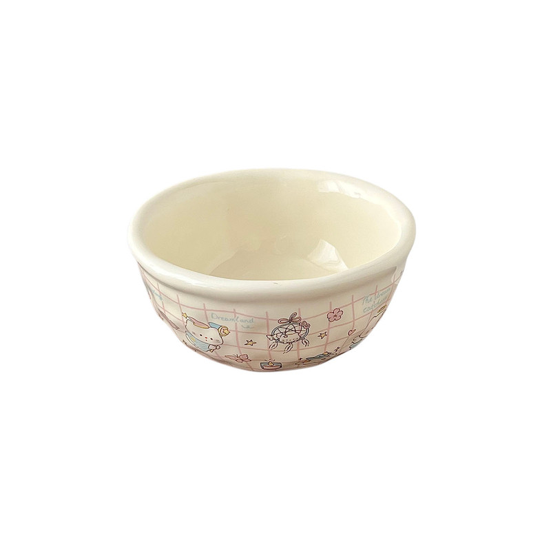 网红ins风粉色格子KT猫漂亮饭碗