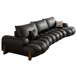 复古风头层牛皮客厅意式极简大小户型异形大坐深弧形泡芙真皮沙发