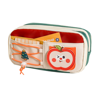 三年二班大容量撞色苹果笔袋高颜值ins风网红文具盒女孩款铅笔盒