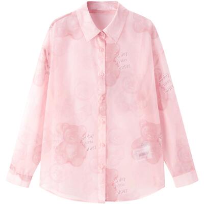 乐町2024夏季新款甜美小熊印花宽松衬衫女C2CAE2311