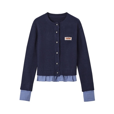 【现货】SOMESOWE 复古格纹花边毛衣开衫