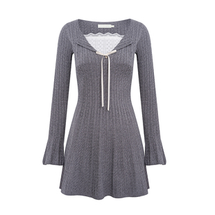 Kroche 浪漫邂逅 蕾丝花边 针织假两件拼接加厚针织连衣裙