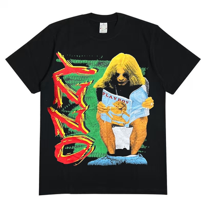 Ozzy Osbourne主题美式复古做旧印花T恤慵懒风暗黑小众设计感半袖