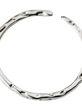 925银线条纹理开口戒指女2025年可调节指环简约时尚百搭耳饰