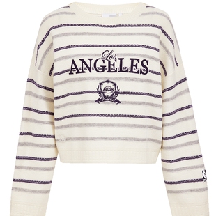 【NBA联名】ONLY2025冬季新款短款条纹羊毛混纺宽松落肩针织衫女